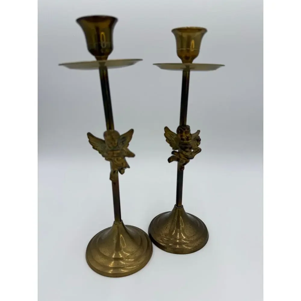 1950's Brass Cherub Candlesticks Holders